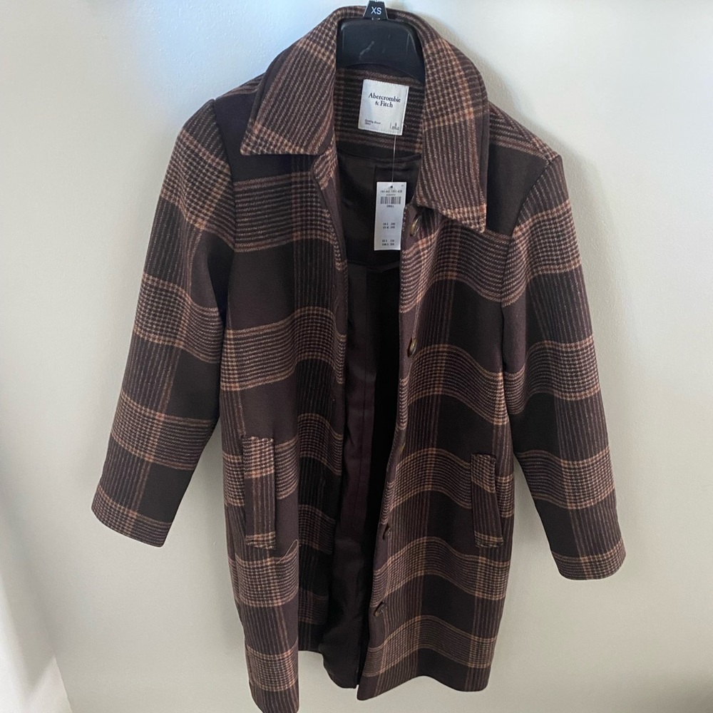 Abercrombie & Fitch Brown Plaid Wool-Blend Coat